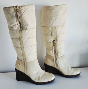 Women's UGG Cream Quilted Leather Shearling Wedge Boots